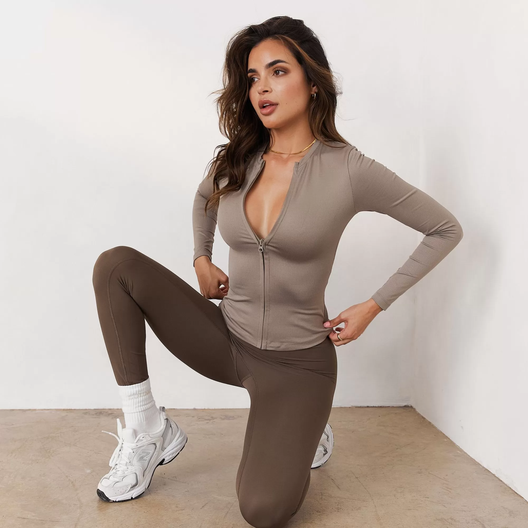 Vrouw Lounge Underwear Signature Geribd Top Met Lange Mouwen & Rits