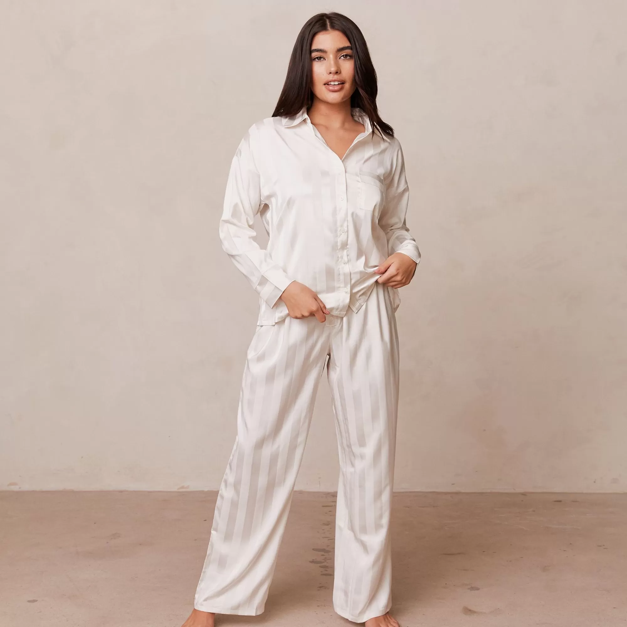 Vrouw Lounge Underwear Striped Satin Pyjama Shirt